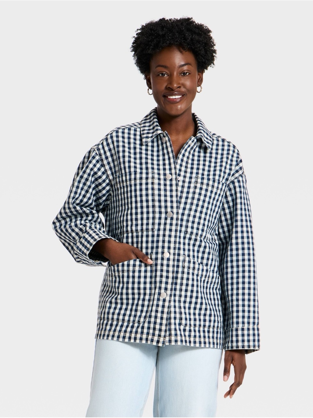 Universal Thread Western Denim Chore Coat Blue Gingham Womens S